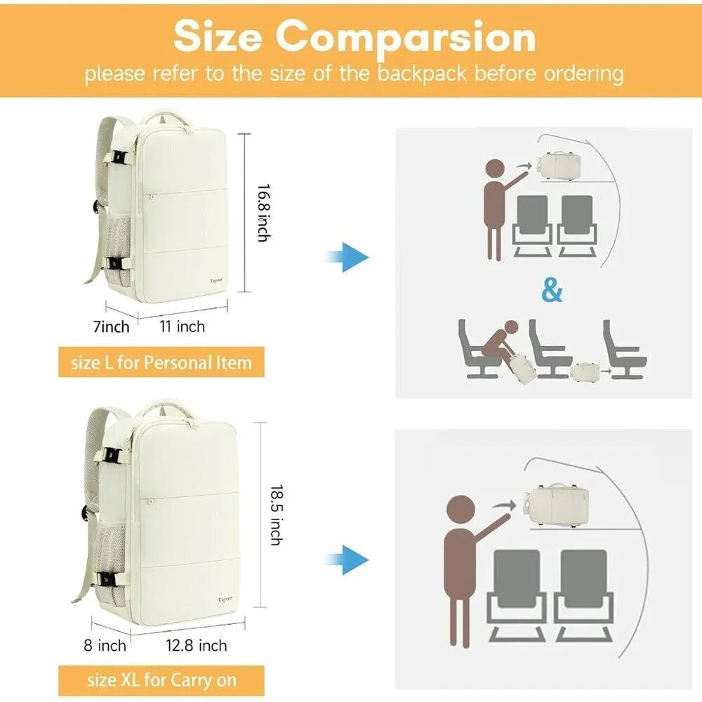 Taygeer Women's Cream Beige Travel Backpack Carry On 15.6inch Laptop Backpack